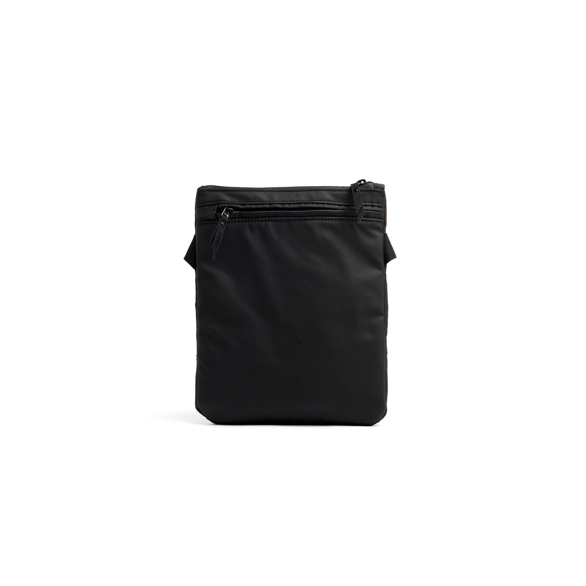 Mueslii crossbody, made of PU coated waterproof nylon, color black, back view.