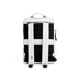 Mueslii daily backpack, made of PU coated waterproof nylon, with a laptop compartment, color white, back view.
