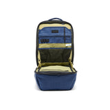 Mueslii travel backpack, made of water resistant canvas nylon, with a laptop compartment, color ocean blue, cabin luggage, inside view.