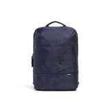 Mueslii daily backpack, made of jacquard  waterproof nylon, camouflage pattern, with a laptop compartment, color blue, front view.