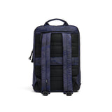 Mueslii daily backpack, made of jacquard  waterproof nylon, camouflage pattern, with a laptop compartment, color blue, back view.