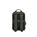 Mueslii small backpack, made of jacquard  waterproof nylon, camouflage pattern, with a laptop compartment, color green, back view.