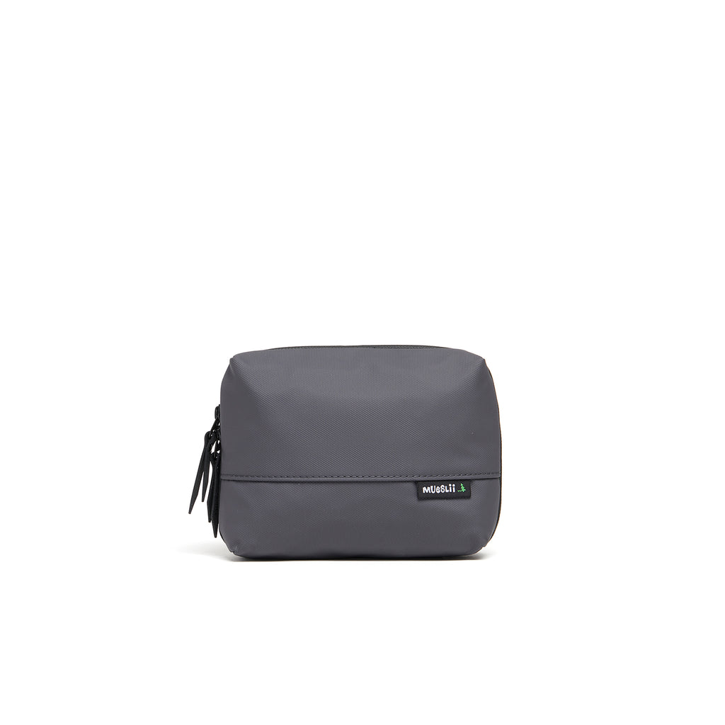 Mueslii tech case, made of PU coated waterproof nylon, color slate grey, front view.