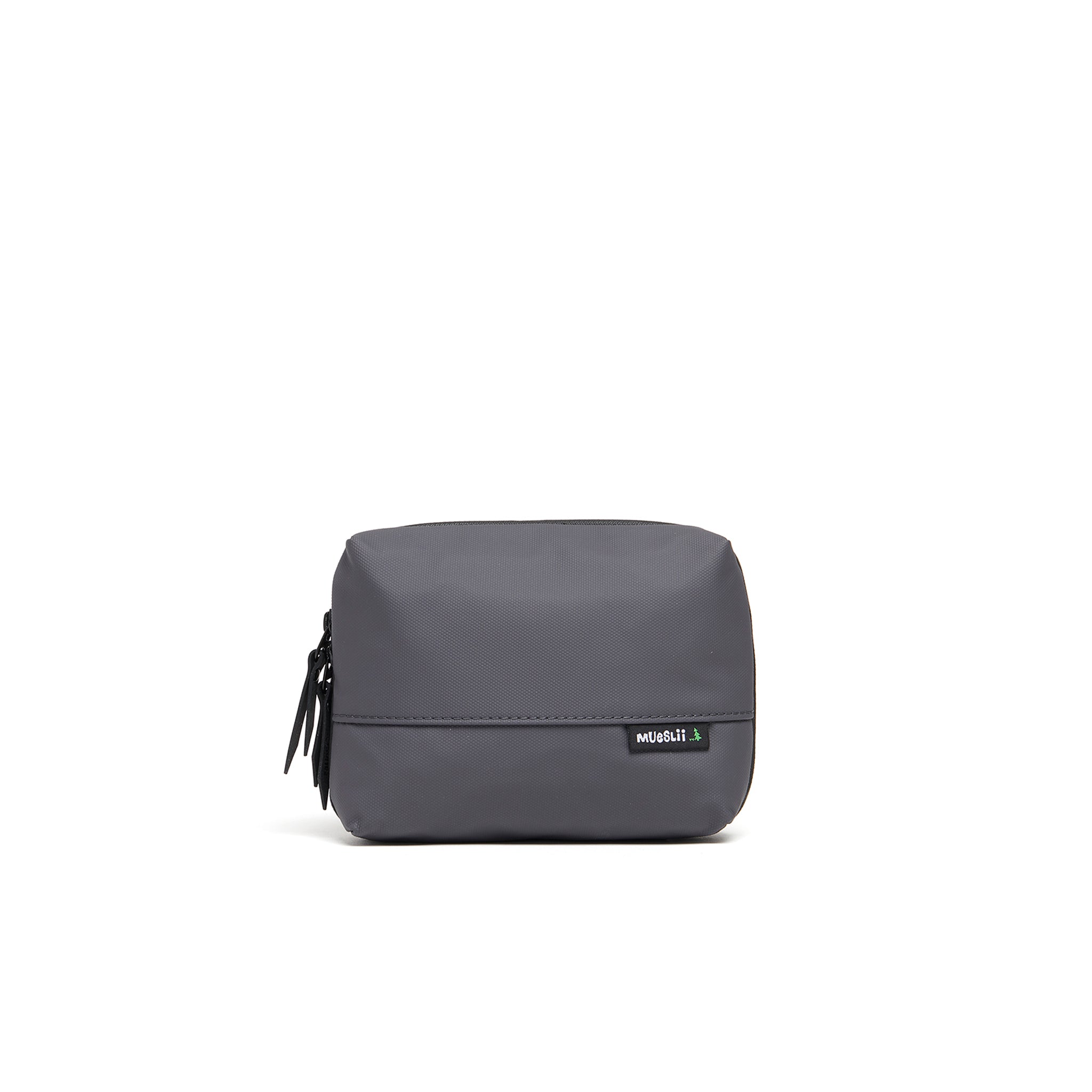 Mueslii tech case, made of PU coated waterproof nylon, color slate grey, front view.