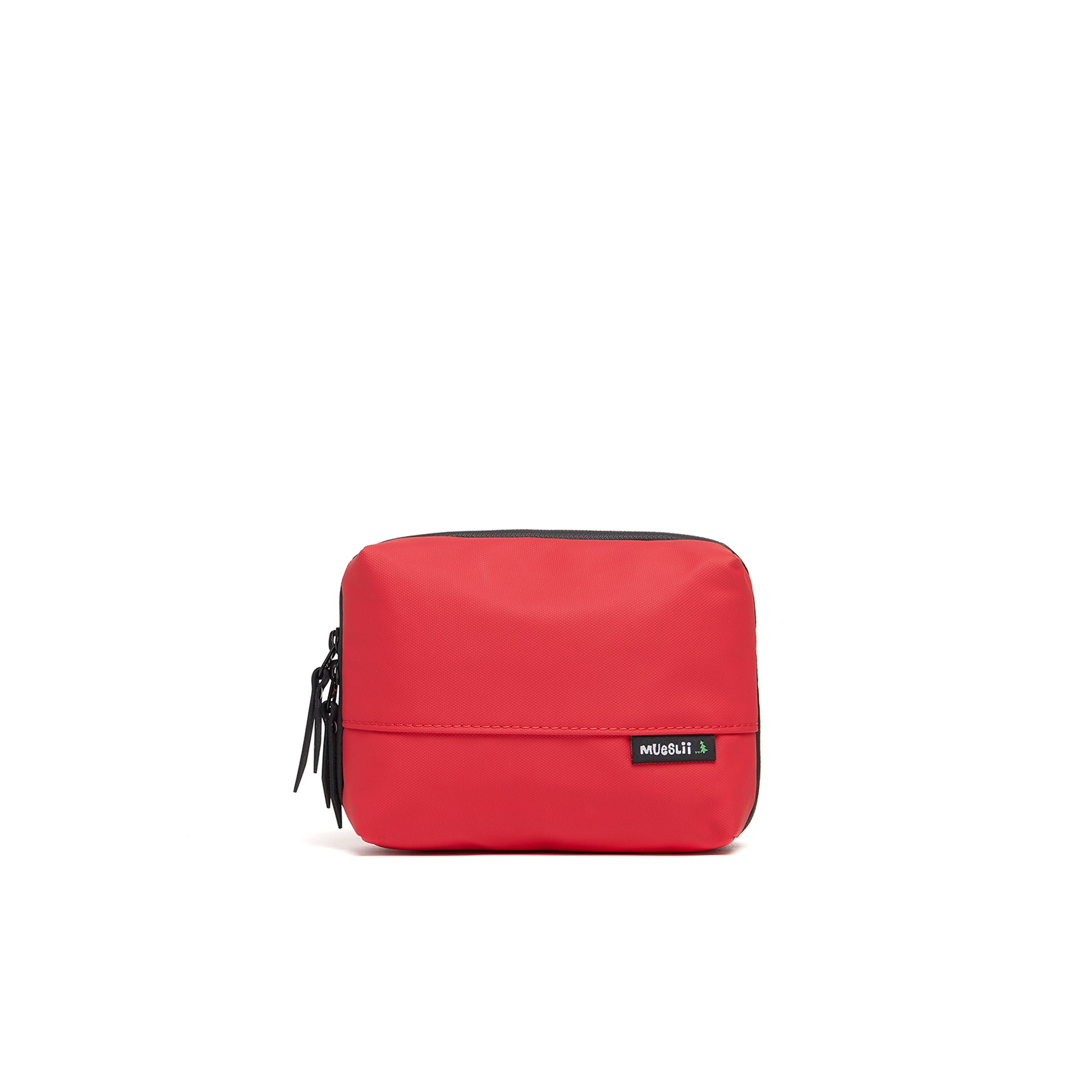 Mueslii tech case, made of PU coated waterproof nylon, color coral red, front view.