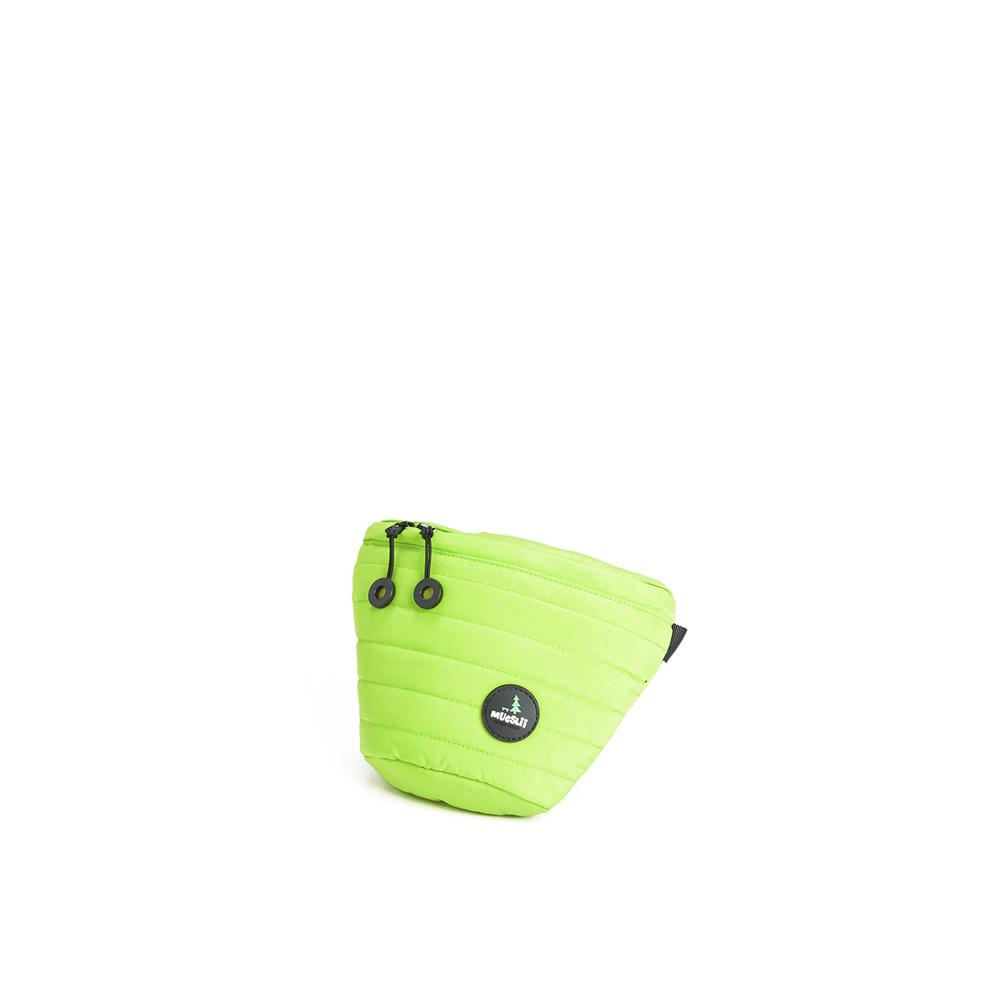 Mueslii puffer waist bag, small size, made of high density nylon and Ykk zips, color green fluo pop, small size.