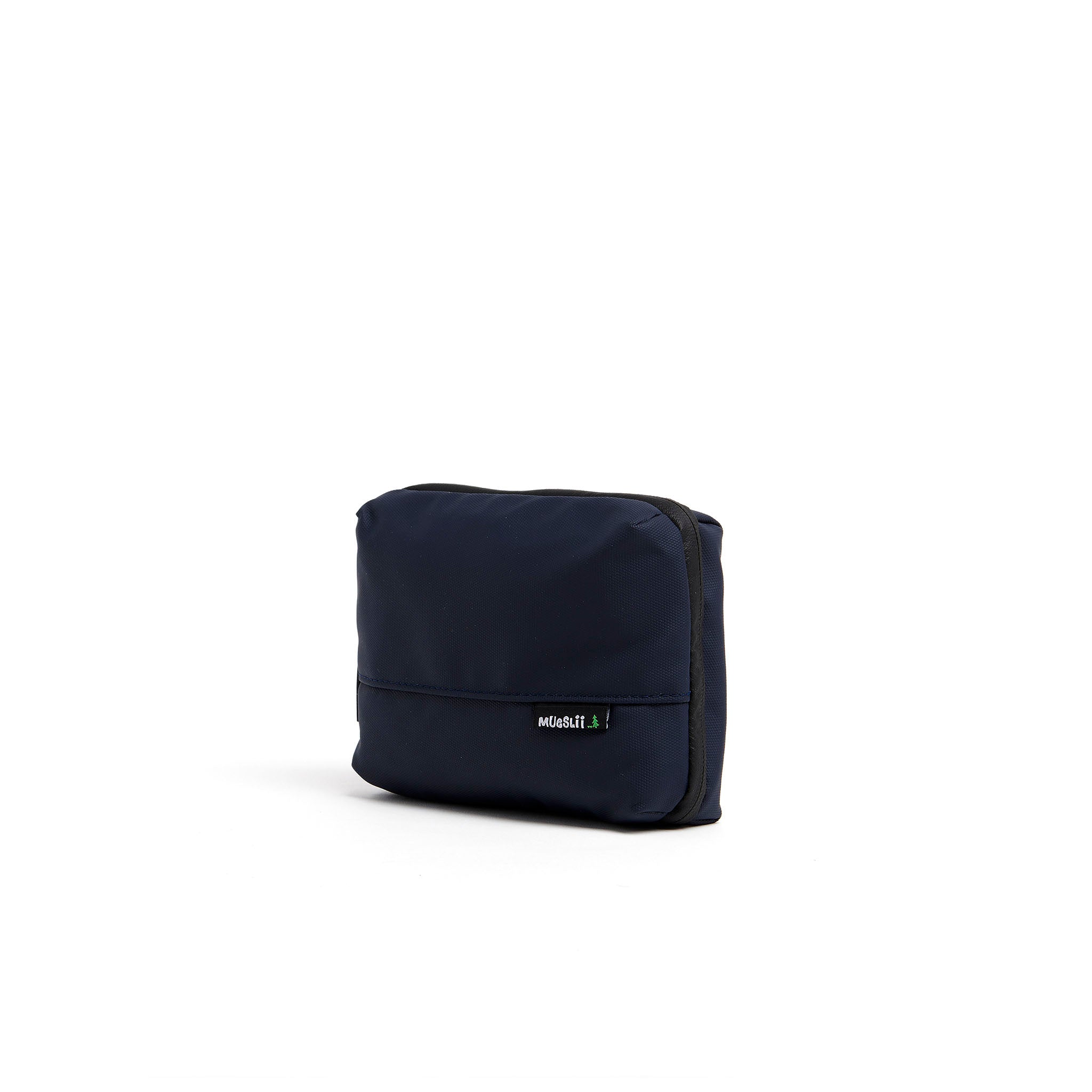 Mueslii tech case, made of PU coated waterproof nylon, color blue, side view.