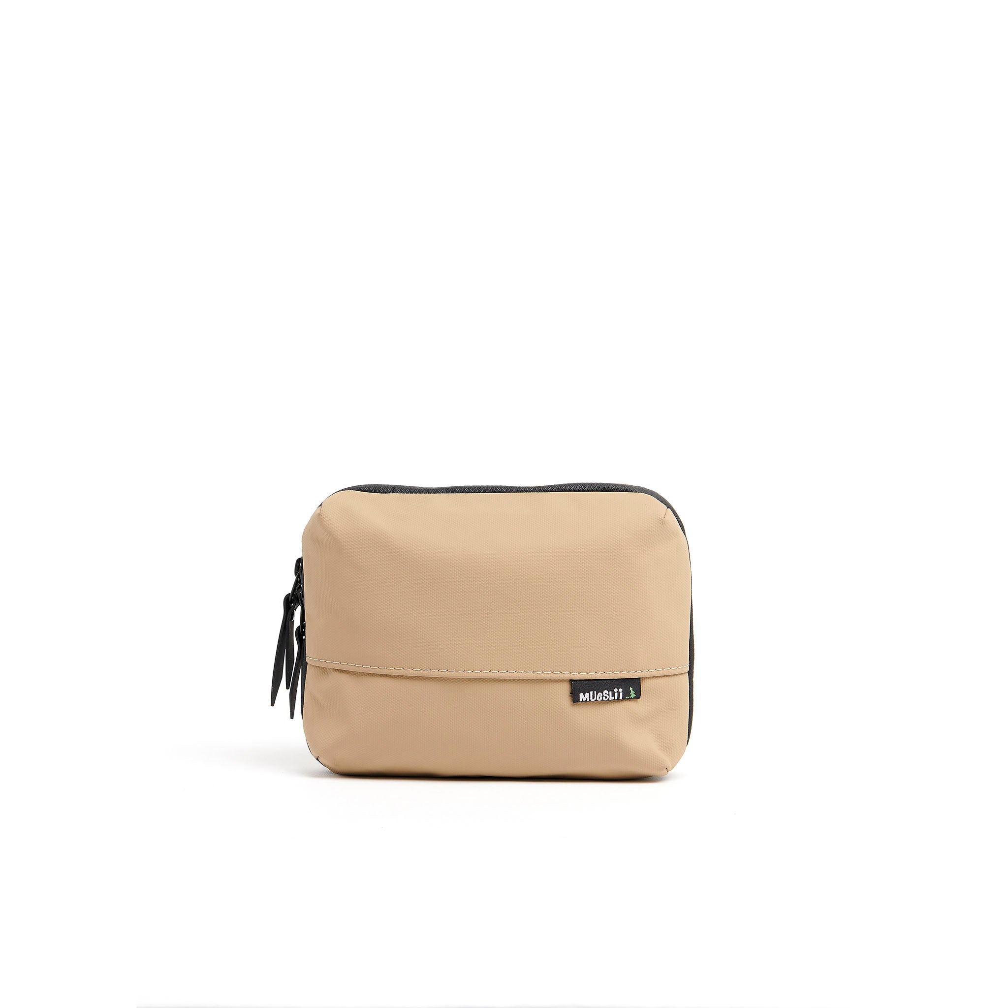 Mueslii tech case, made of PU coated waterproof nylon, color sand, front view.