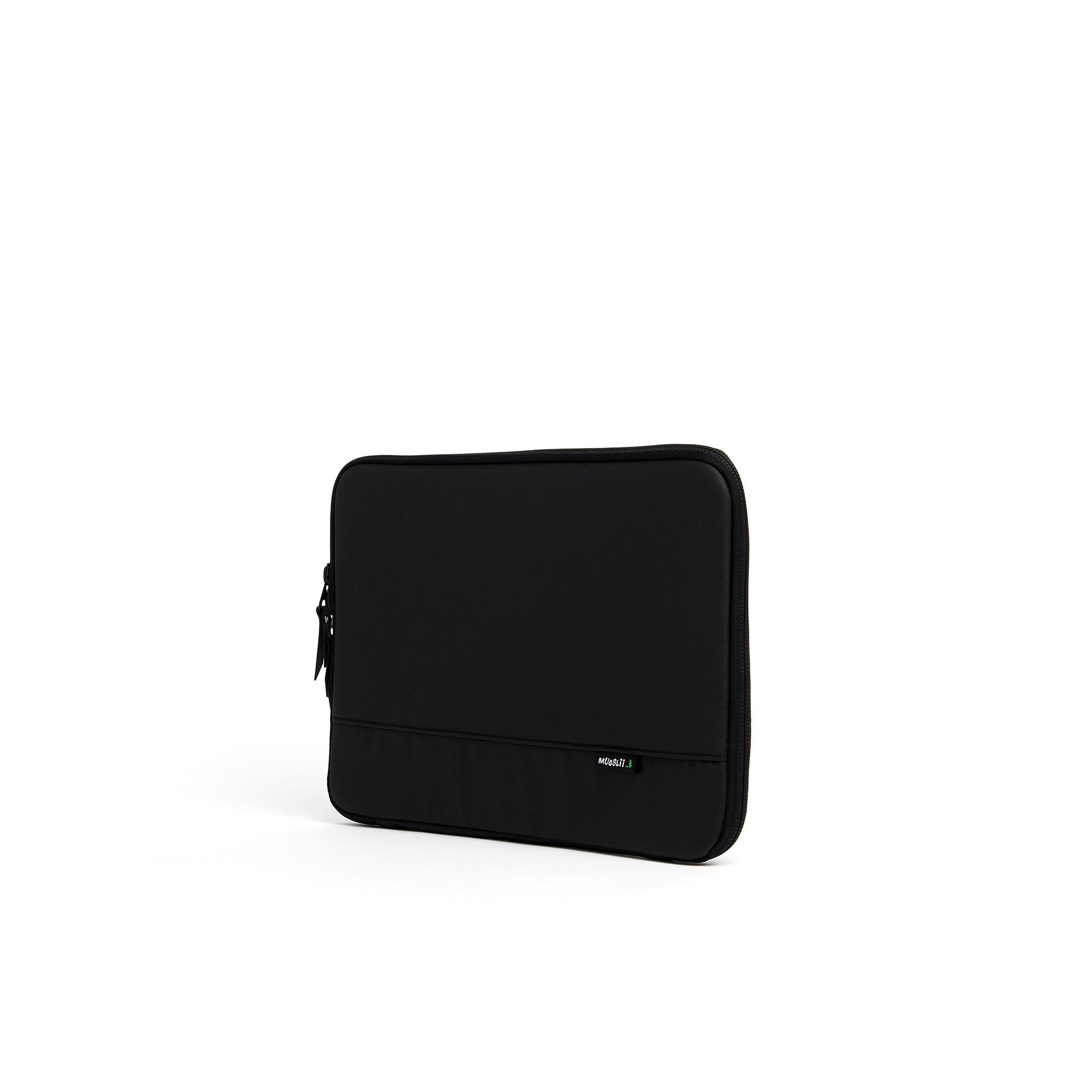 Mueslii A4 document- tech holder,  made of PU coated waterproof nylon, color coal black, side view.