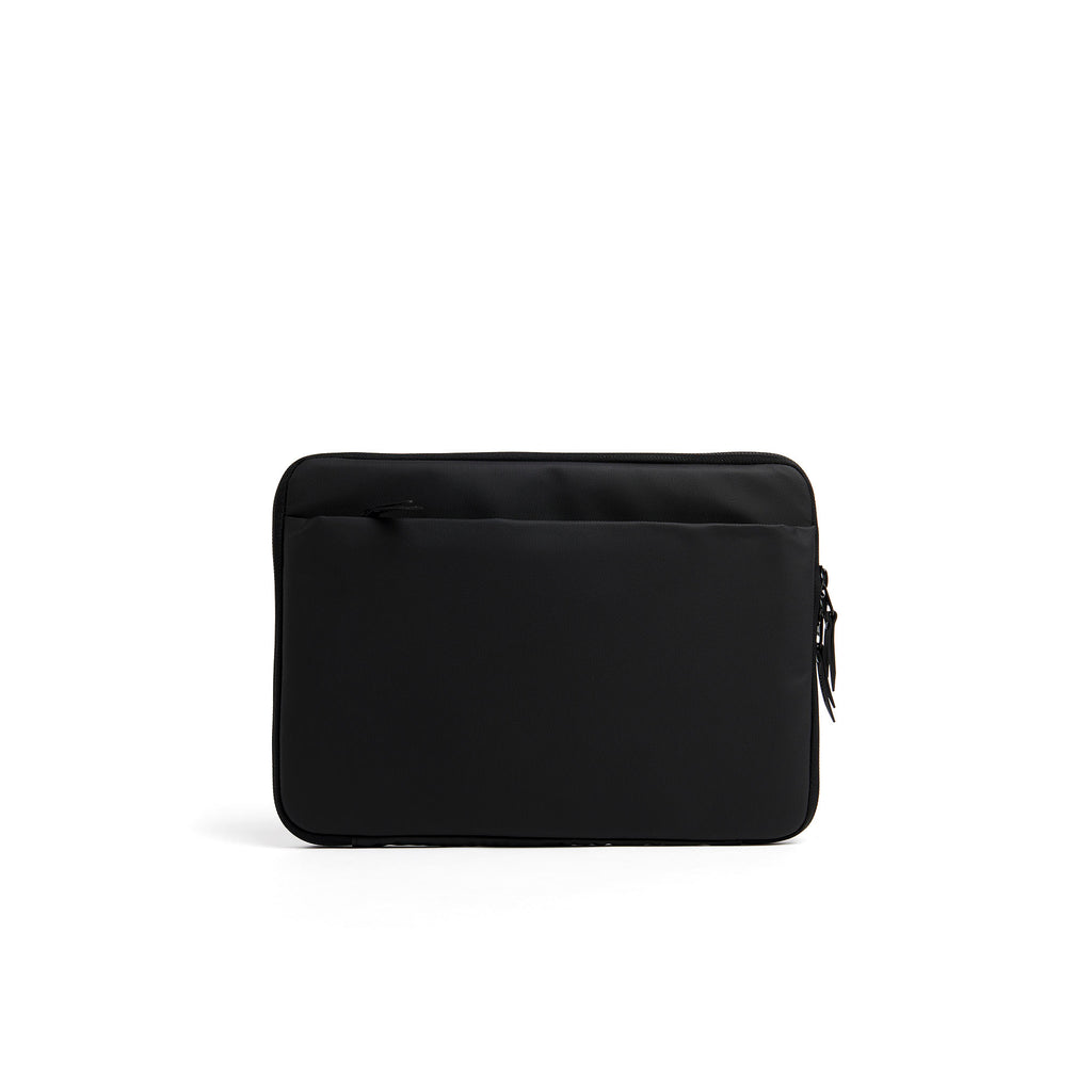 Mueslii A4 document- tech holder,  made of PU coated waterproof nylon, color black, back view.