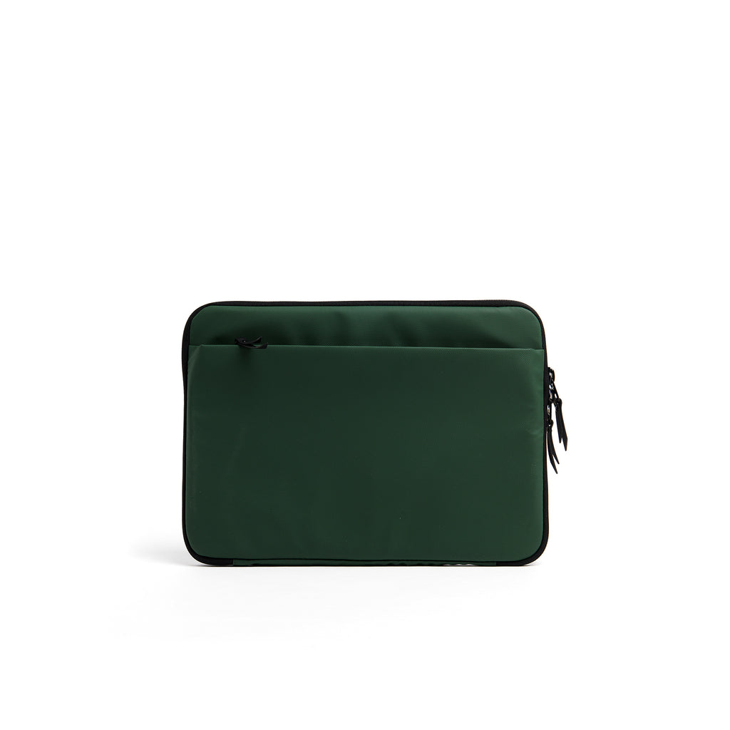 Mueslii A4 document- tech holder,  made of PU coated waterproof nylon, color olive green, back view.