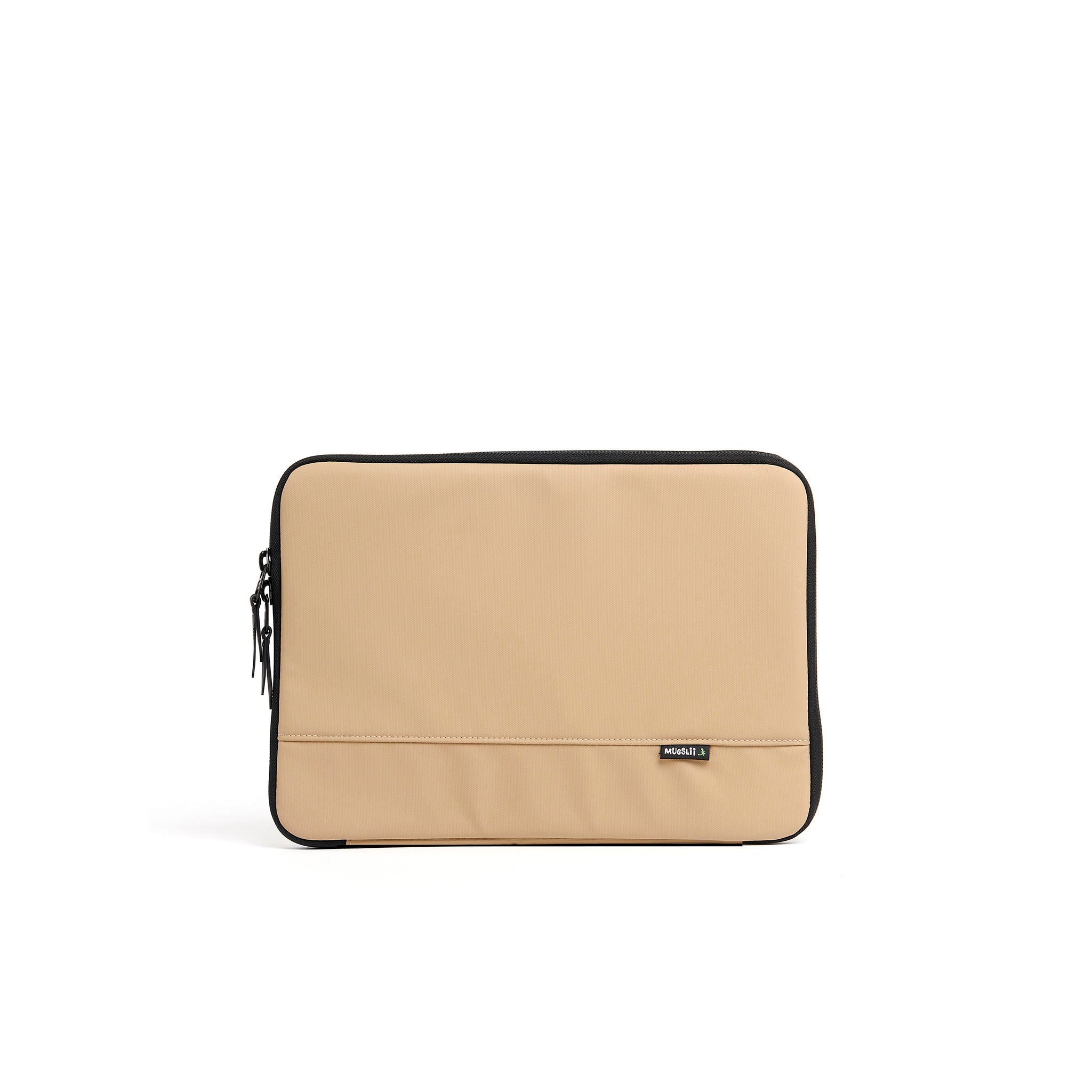 Mueslii A4 document- tech holder,  made of PU coated waterproof nylon, color sand, front view.