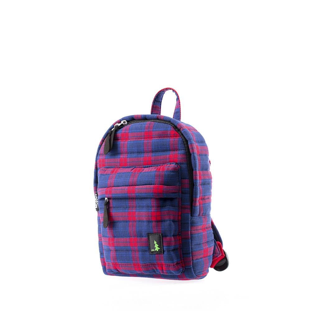 Mueslii original puffer Mini pack made of high density nylon and Ykk zips, patter red kilt, side view.