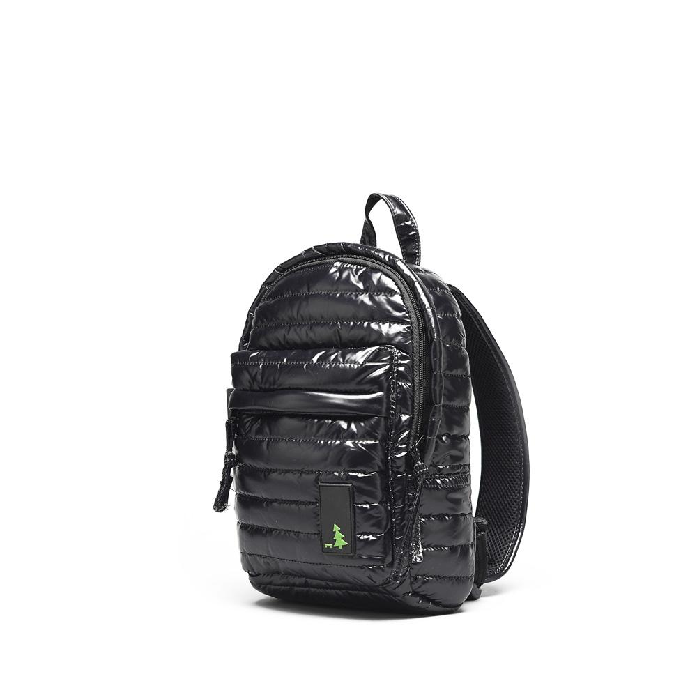 Mueslii original puffer Mini pack made of high density nylon and Ykk zips, color black, side view.