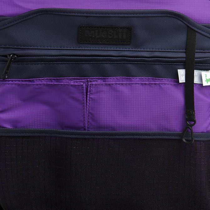 Mueslii small backpack, made of PU coated waterproof nylon, with a laptop compartment, color blue, inside view.