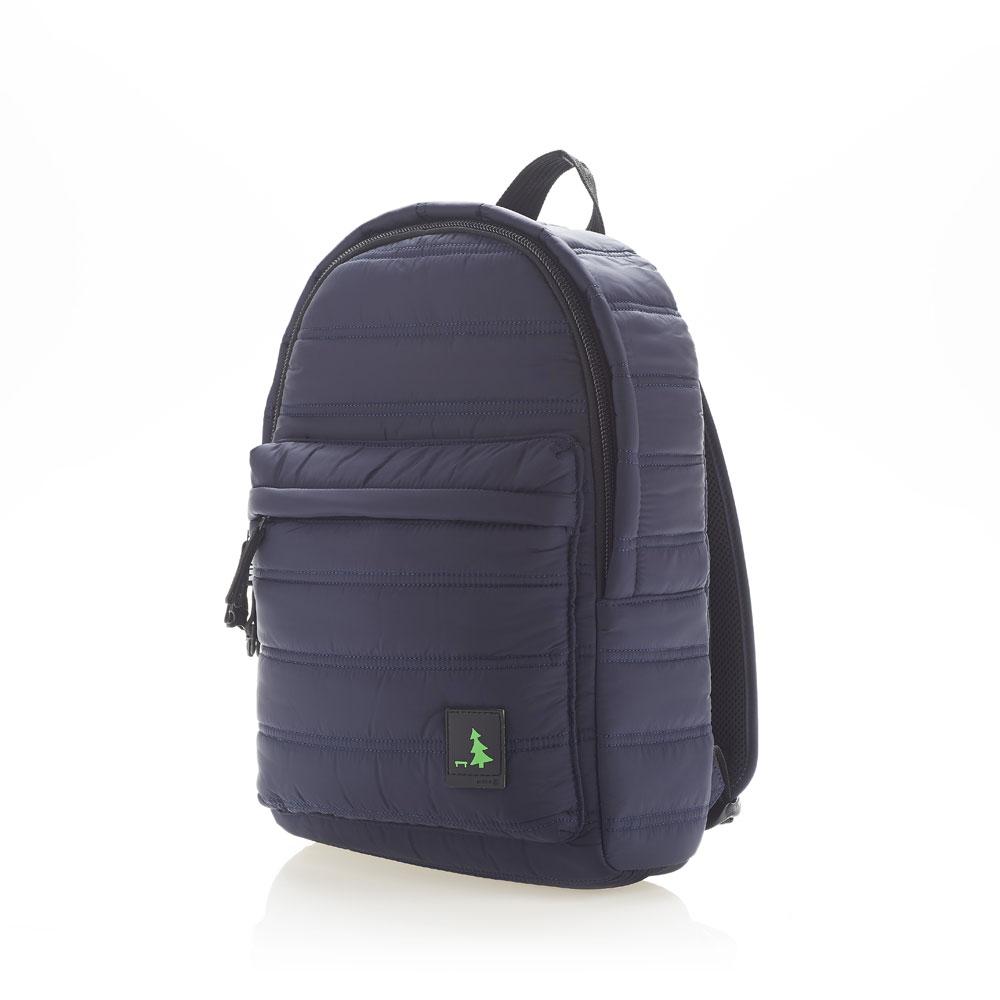 Mueslii original puffer daily backpack made of made of matte nylon and Ykk zips, color dark blue, light and confortable.