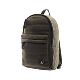 Mueslii original puffer daily backpack made of high density nylon and Ykk zips, color green crinkle-nylon, unisex model.