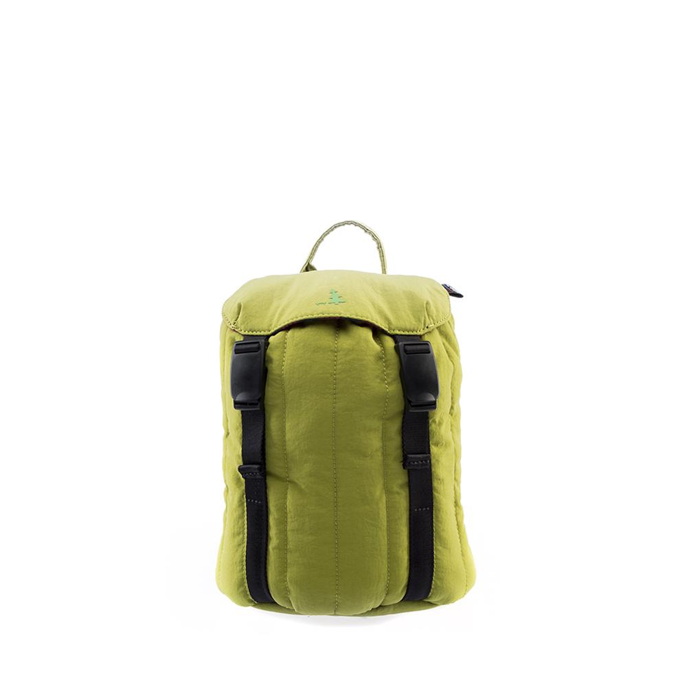 Mueslii puffer top loader made of Cordura nylon and Ykk zips, color pesto green, internal pocket.