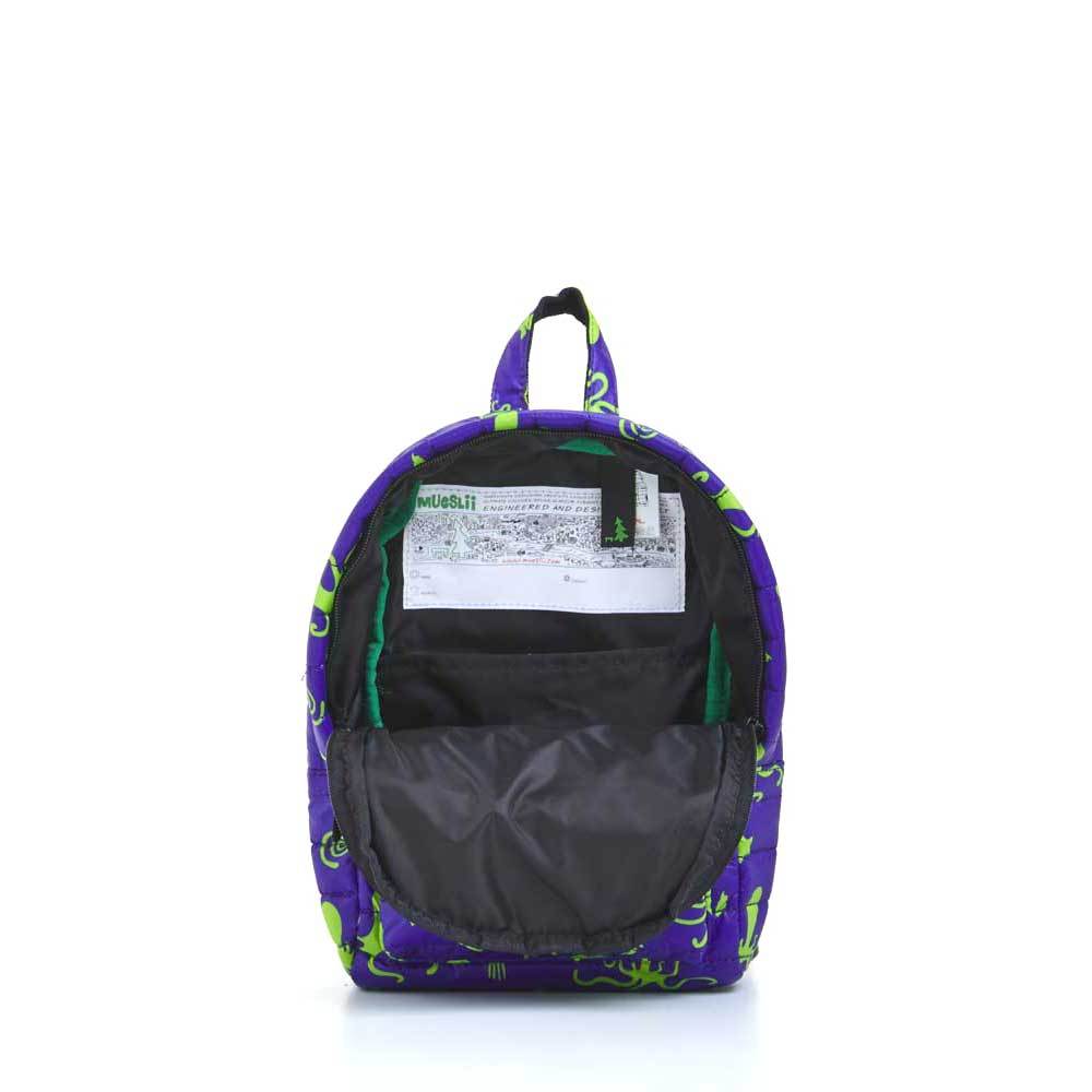 Mueslii original puffer Mini pack made of high density nylon and Ykk zips, limited edition, printed motif.