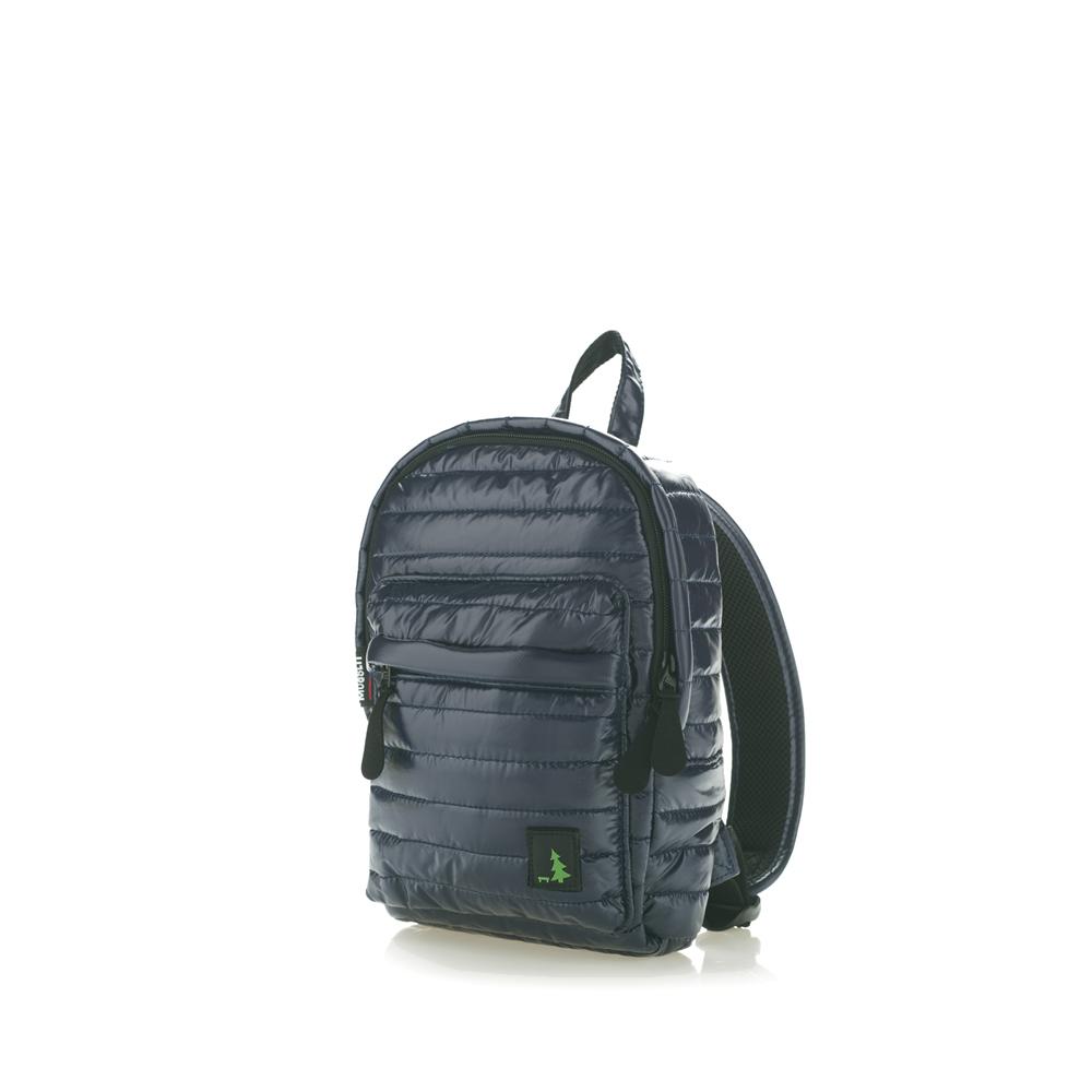 Mueslii original puffer Mini pack made of high density nylon and Ykk zips, color blue, side view.